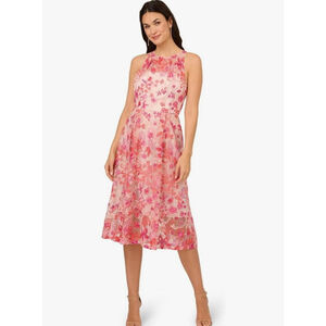 Adrianna Papell Pink Romantic Floral Embroidered Fit and Flare 14 coquette